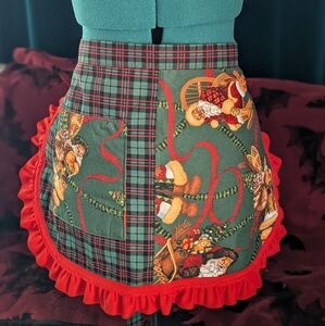 Retro Mini Half Apron - Santa Plaid